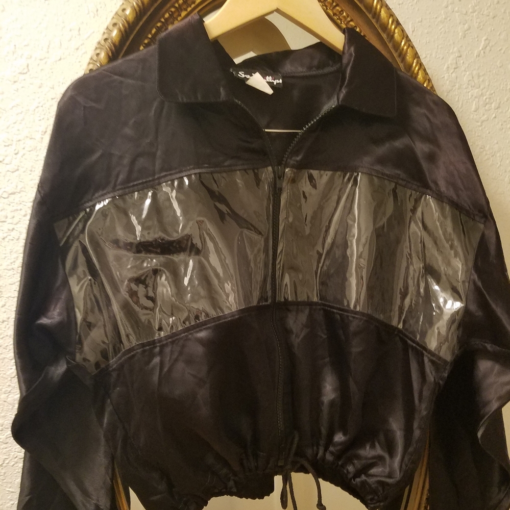 VINTAGE Suzy Phillips Satin w/Vinyl see through Drawstring Jacket SZ: Small